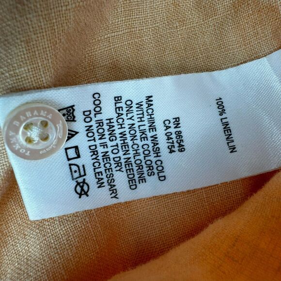 TOMMY BAHAMA | Women's Medium Linen Peach Orange Relax Short Sleeve Button Shirt - Picture 7 of 10